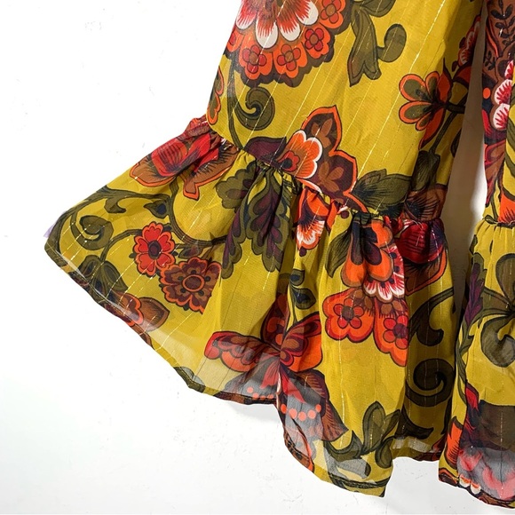 2/$35 Loft mustard Floral Peasant top - Picture 3 of 12